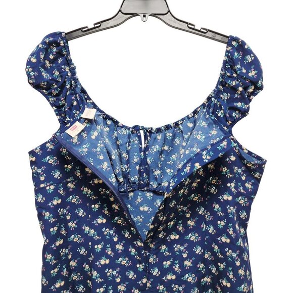 Levis Womens Blue Floral A-Line Dress With Puff Sleeves & Tie Detail Size XXL - Picture 11 of 11